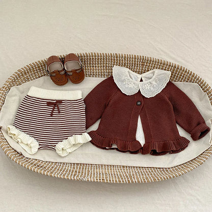 2025 New Autumn Toddler Baby Girl Clothes Set 0-3Yrs Infant Baby Girls Clothing Suit Long Sleeved Cardigan Sweater+PP Shorts