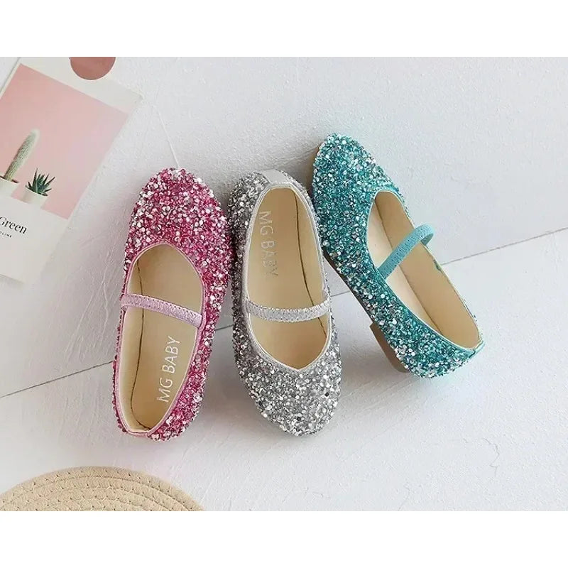 2025 Spring 1 to 12 years old girls dress shoes Beauty Pointed Toe Teen Girl Leather Shoes Bling Princess Wedding Shoes