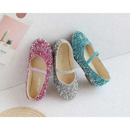 2025 Spring 1 to 12 years old girls dress shoes Beauty Pointed Toe Teen Girl Leather Shoes Bling Princess Wedding Shoes