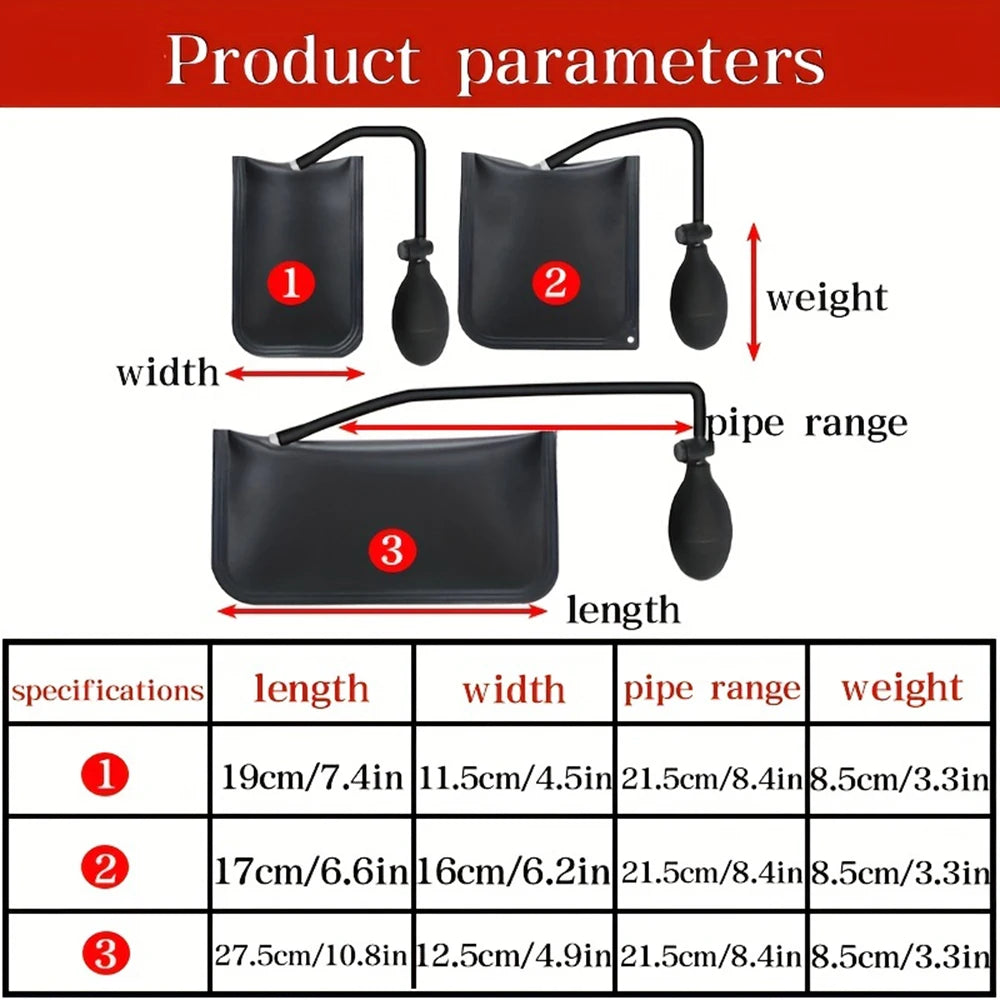 Air Wedge Bag, 3 Piece Strong Commercial Grade Air Bag Pump Professional Leveling Kit Alignment Tool Inflatable Shim Bag