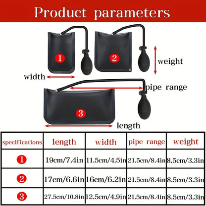 Air Wedge Bag, 3 Piece Strong Commercial Grade Air Bag Pump Professional Leveling Kit Alignment Tool Inflatable Shim Bag