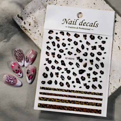 5D Pink Leopard Print Nail Art Stickers 8x10cm Pink/Black/Brown Leopard Nail Decal DIY Manicure Adhesived Leopard Slider