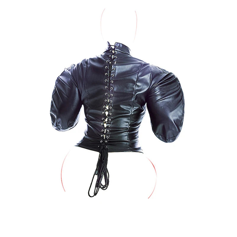 Sex Slave Binding Women Sex Toys BDSM Bondage Mummy Restraint Bags,Leather Double Arm Binder Restraint Straitjacket,Sexy Costume