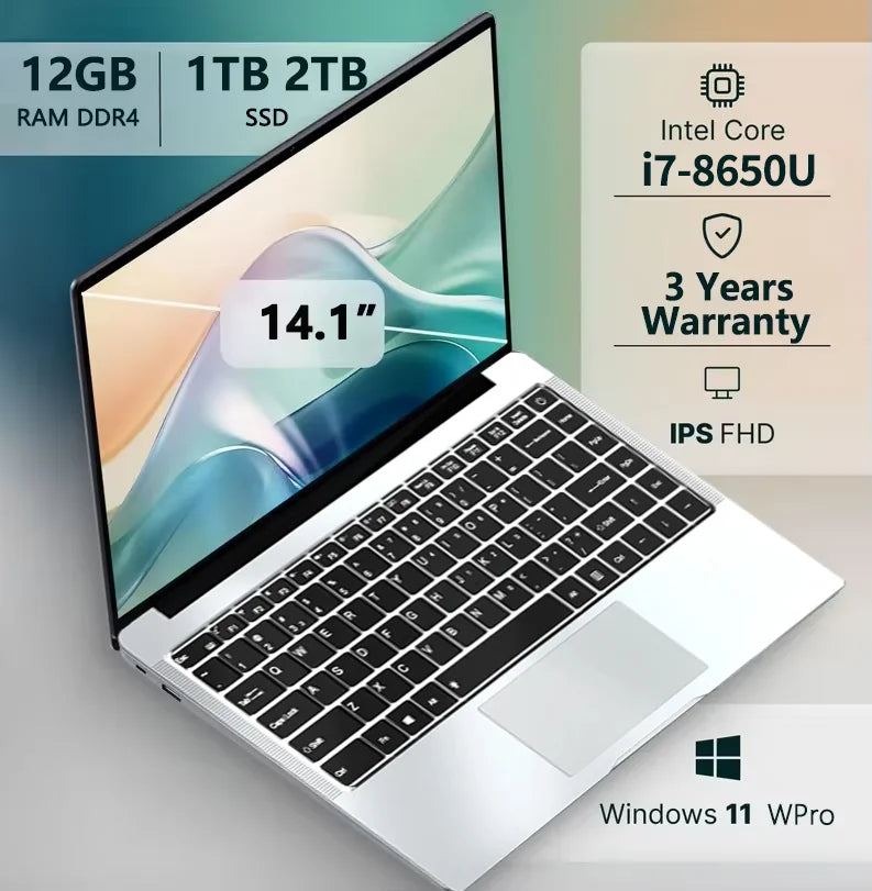 2026 Portable Windows 11 Pro Laptops Intel Core I7 8650U 16GB RAM 1TB SSD Office Gamer Study Notebook Computer PC