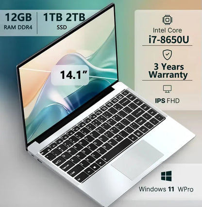 2026 Portable Windows 11 Pro Laptops Intel Core I7 8650U 16GB RAM 1TB SSD Office Gamer Study Notebook Computer PC