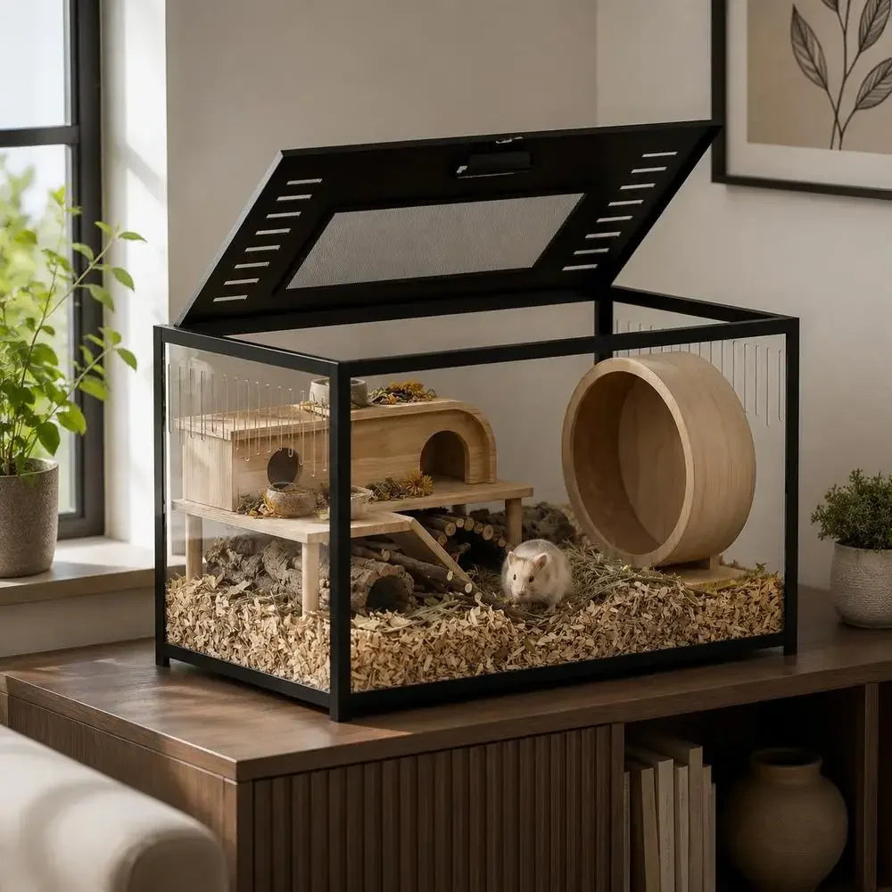 Hamster Cage 80 X 45 X 50 Cm with Deep Base and Two Access Openings for Digging Habitat Home Pet Small Animal House