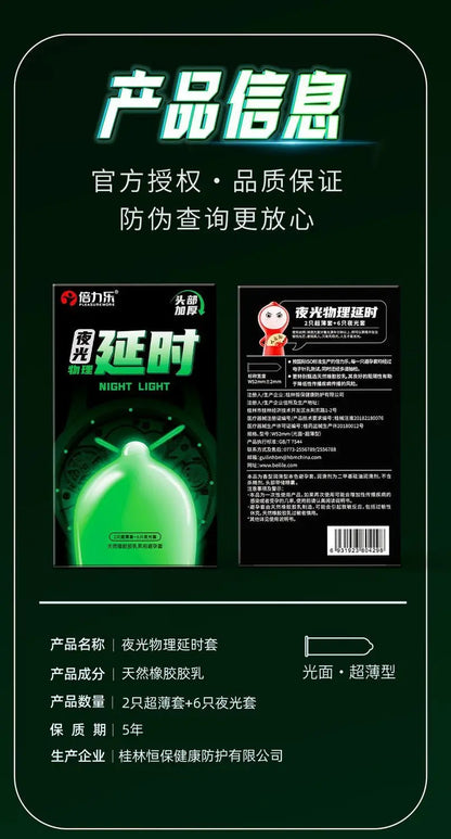 Glowing In The Dark Delayed Ejaculation Condoms For Men Funny Sex Noctilucent Ultra Thick Condom Penis Sleeves Sex Toys Tools