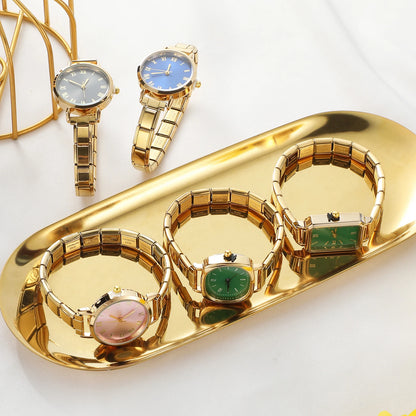 Fashion High Quality Men Women's Stainless Steel Square Round Shiny Zircon Watch Bracelet For Friend Birthday DIY Jewelry Gift