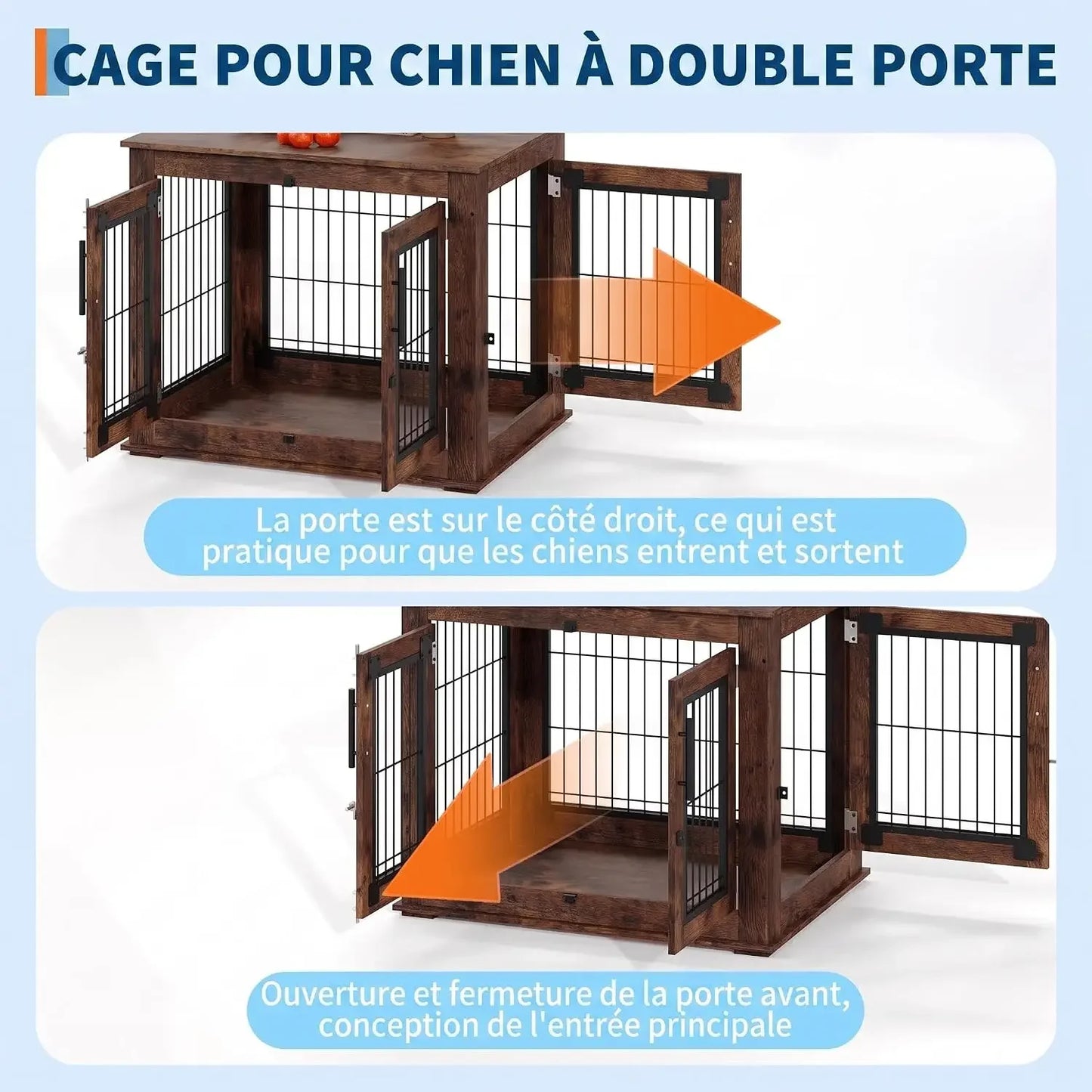 Garvee Wooden Dog Crate Furniture 80×60×66cm, Rustic Brown Pet Kennel with Openable Top and Double Lockable Doors, Bite Resistant Escape Proof Indoor Dog House Side Table