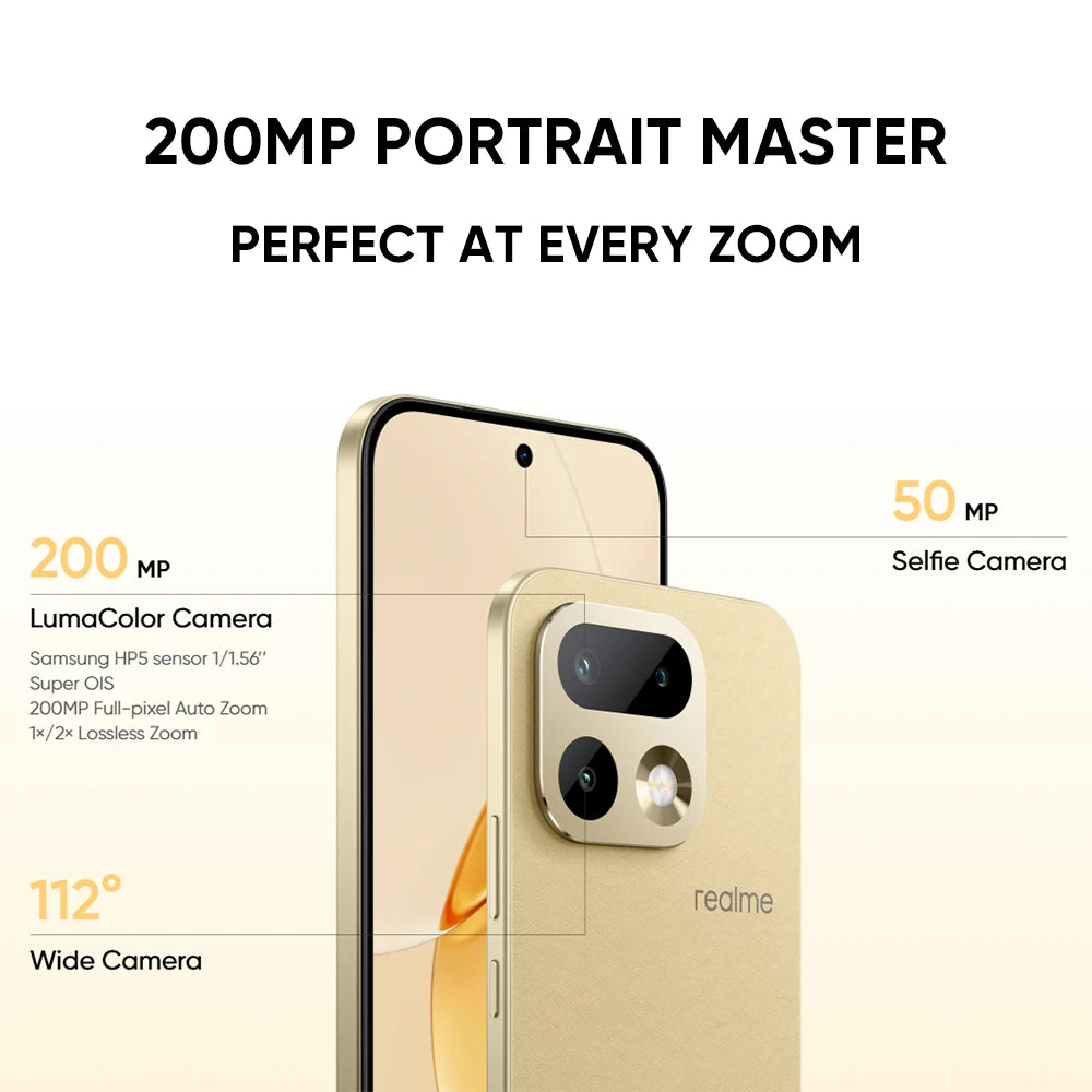 New Arrival realme 16 Pro 5G Smartphone European Version 200MP LumaColor Camera 6500nit AMOLED Display 6500mAh Battery NFC
