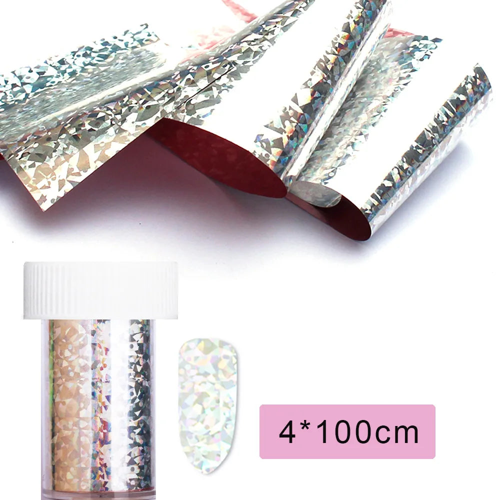 16Pc Holographic Nail Foil Set Starry Transfer 20*4cm Sticker Laser Flowers Leopard Mix Design Decal DIY Nail Art Decoration