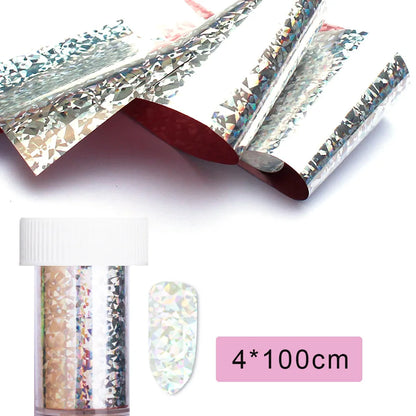 16Pc Holographic Nail Foil Set Starry Transfer 20*4cm Sticker Laser Flowers Leopard Mix Design Decal DIY Nail Art Decoration