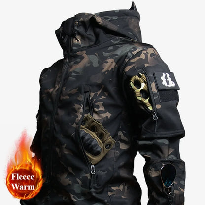 Winter Soft Shell Mens Tactical Set Outdoor Windproof Waterproof Warm Combat Suit Multi Pocket Thickened Camo Hunting Uniform