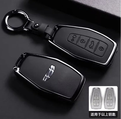 Car Zinc Alloy Leather Key Case Cover Holder Chain For Geely Okavango Coolray Atlas Monjaro Tugella Emgrand GT S Proton X50 X70