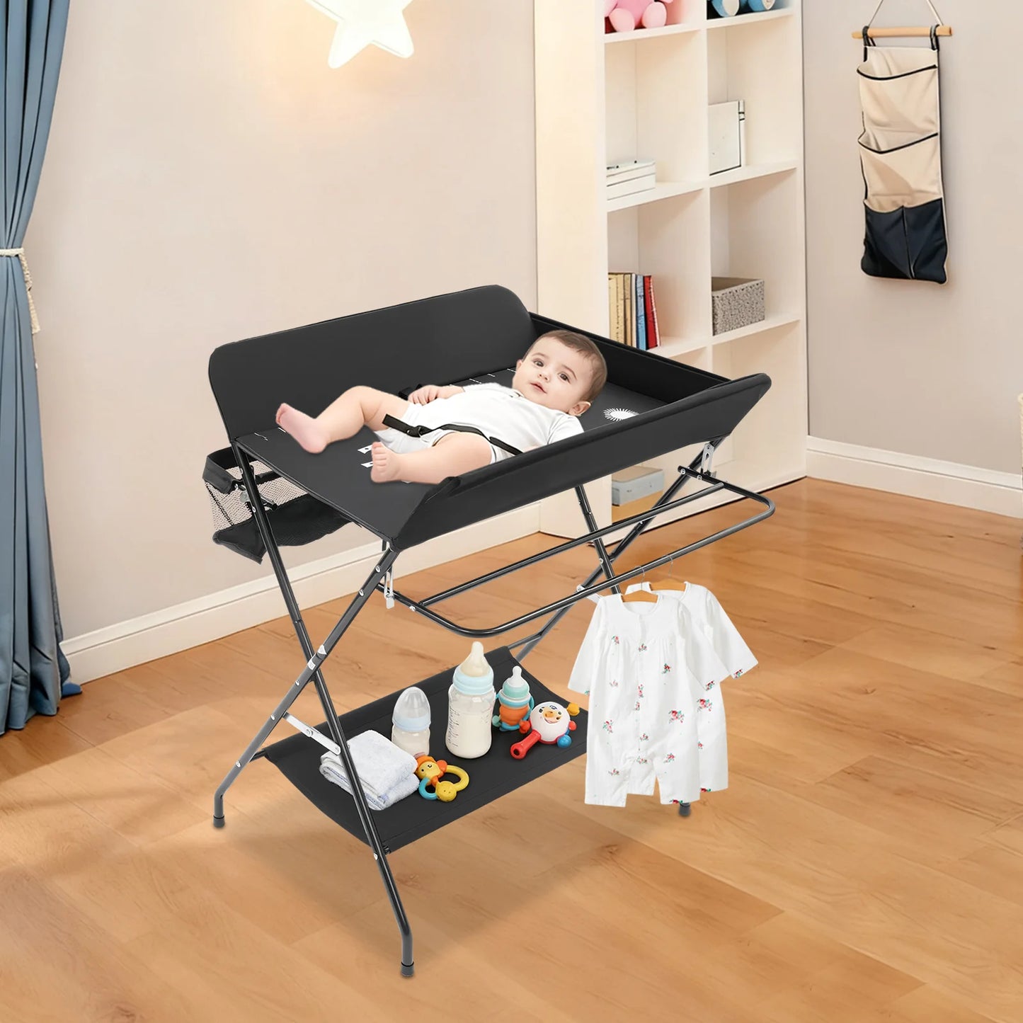 Baby Changing Table Foldable Changing Table with Storage Shelves Cushion with Height Ladder Large Changing Table 80 X 63cm