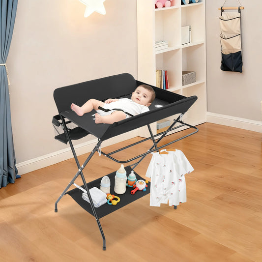 Baby Changing Table Foldable Changing Table with Storage Shelves Cushion with Height Ladder Large Changing Table 80 X 63cm