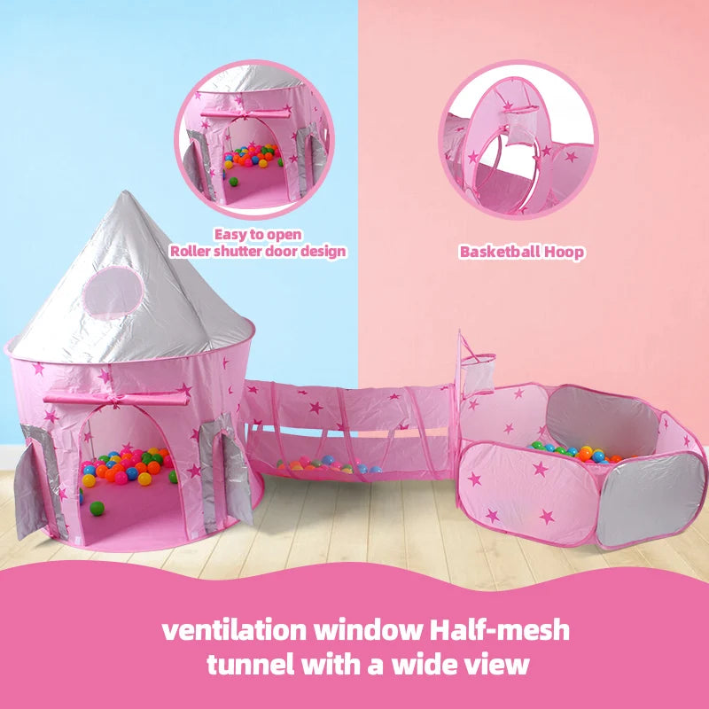 Children's Fun Play Tent, Play Tunnel - Kids' Ball Pool - Yurt, Space Rocket Toy Playhouse, Outdoor Portable Playhouse, Leisure Toy for Pretend Play, Ideal Holiday Gift for Children, Holiday Party Decoration, Ocean Balls Not