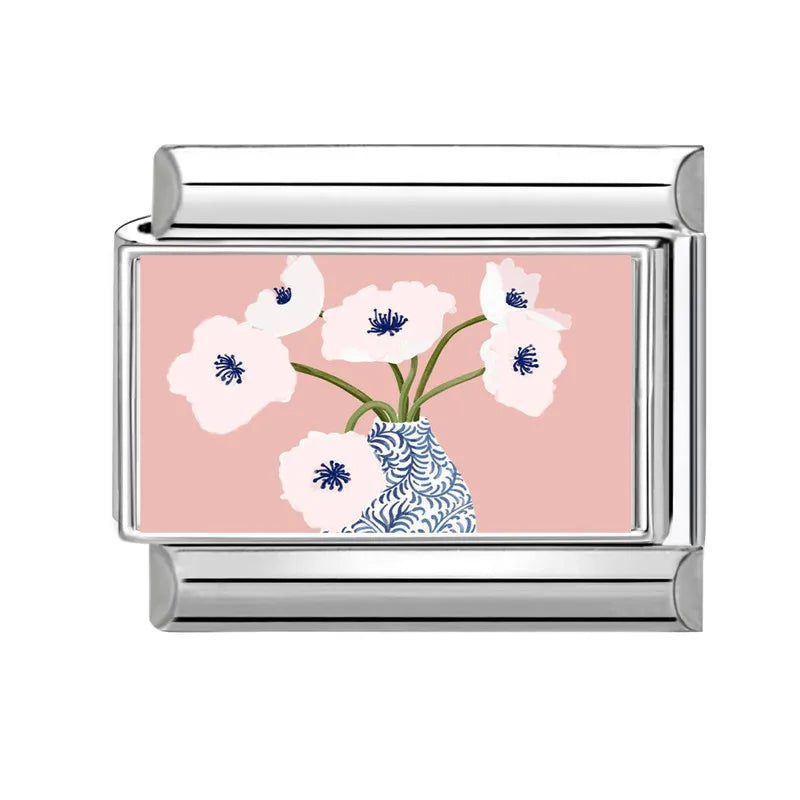 2025 Women's Fashion Colorful Flowers Oil Painting Style Series Italian Charms Fit 9mm Stainless Steel Bracelet DIY Jewelry Gift