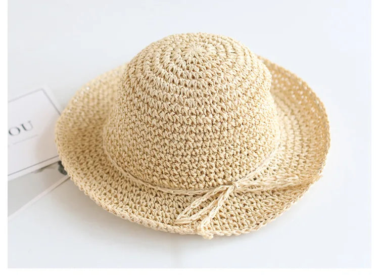 Summer New Parent-child Straw Hat Girl Casual Solid Foldable Big Brim Holiday Hats Baby Boy Beach Fisherman's Cap