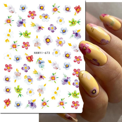 3d Nail Art Decals Elegant White RoyalBlue Roses Flowers Adhesive Sliders Nail Stickers Decoration For Nail Manicure