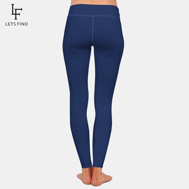 LETSFIND Fashion Women Slim Stretch Leggings Solid Navy Blue High Waist Comfortable Breathe Freely Sexy Fitness Leggings