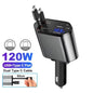 5 In 1 Car Charger 66W Max with Retractable Cable PD30W+2.4A Voltage Display Super Fast Charging 22.5W for iPhone & Android
