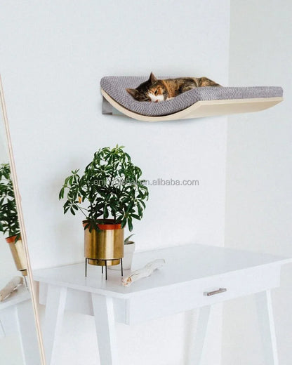 Custom Modern Wood Cat Climbing Frame Wall Mounted Shelves with Hammock and 3 Steps for Cats Furniture