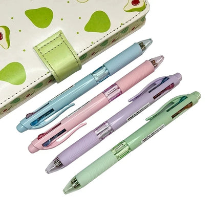 4 In 1 Multicolor Ballpoint Pens Creative Colorful Retractable Multifunction Pen Students Writing School Office Kawaii Supplies