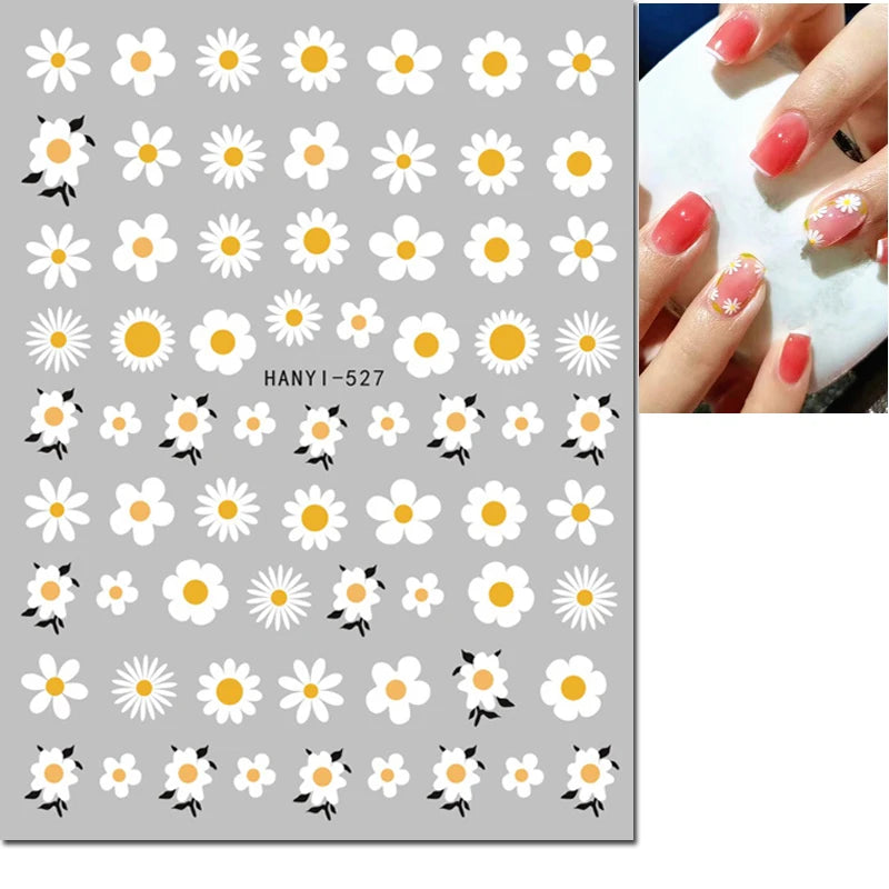 3d Nail Art Decals Elegant White RoyalBlue Roses Flowers Adhesive Sliders Nail Stickers Decoration For Nail Manicure