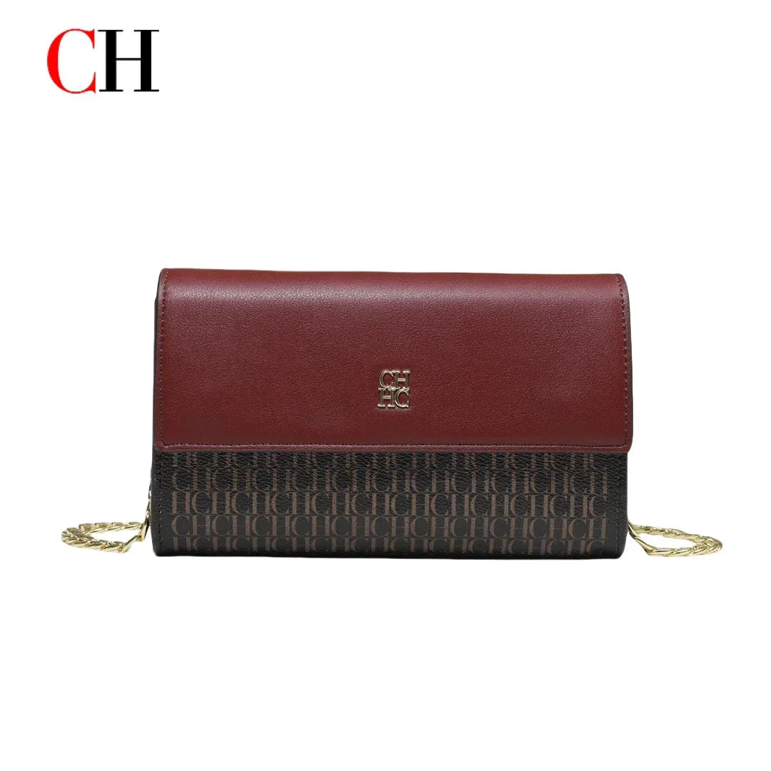 CH Women Crossbody Bag Splicing Letter Print Metal Chain Shoulder Purse PU Leather Flap Small Ladies Evening Clutch Handbag Gift