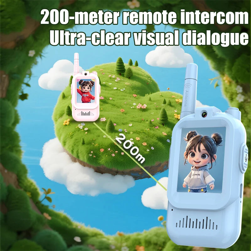 AIRITON JK200 Kids Video Intercom Walkie-talkie Cute Screen Easy Use Rechargeable Large Battery Cute Ham Radio for Gift