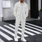 New autumn style waffle long-sleeved solid-color double-pocket buttoned cardigan shirt and pants set