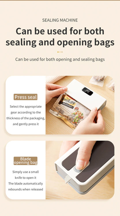 Bag Sealer Mini Plastic Bags Sealer 2in1 Portable Packaging thermal Sealing Machine Rechargeable Food Storage Plastic Bag Sealer