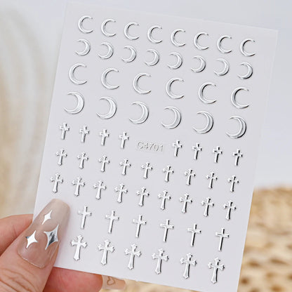 1Pcs 5D Metal Y2K Liquid Love Star Moon Nail Art Sticker Punk Style Silver Clock Heartbeat Heart Slider Romantic Manicure Decals