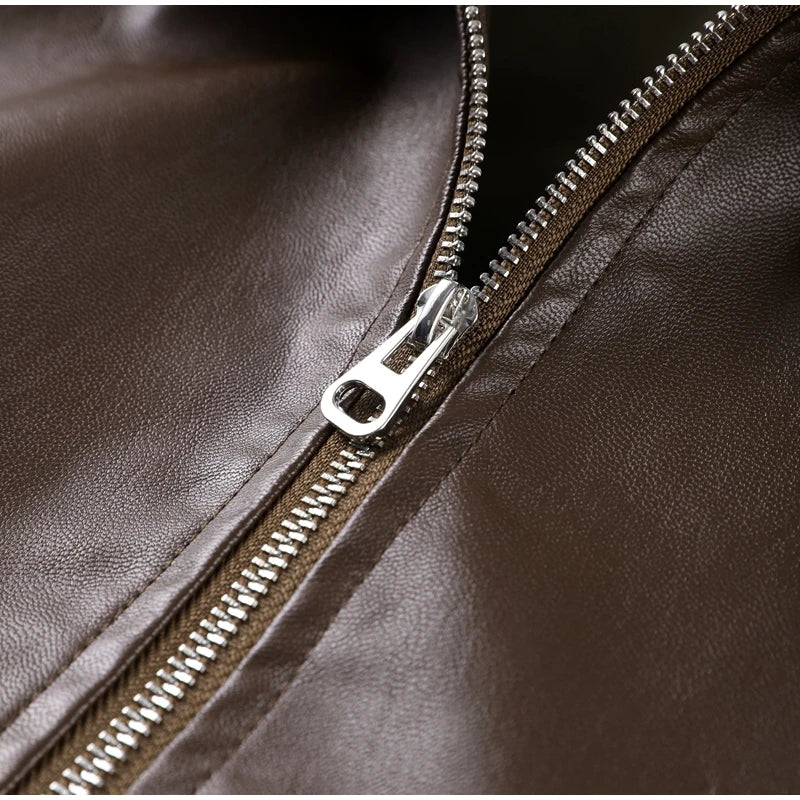 Street Women's Belt Leather Jackets Loose Lapel Zipper Long Sleeve Pockets Female Coats 2026 Autumn Lady Fashion Y2k Outwear