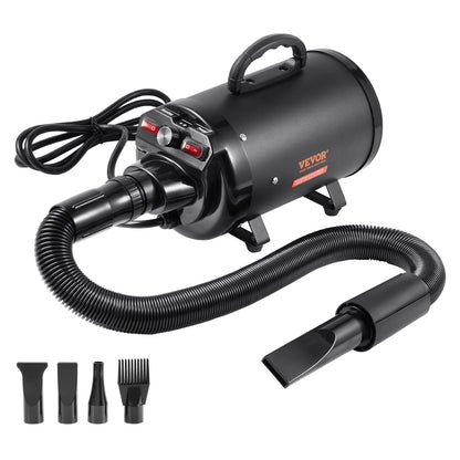 VEVOR 2000W/2.7HP Dog Blow Dryer Adjustable Speed Temperature Control with 4 Nozzles and Extendable Hose for Pet Hair Grooming