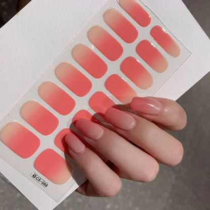 Semi-cured Gel Nail Stickers Solid Color Nail Semi-baked Tips Full Paste Nail Decals UV Lamp Need