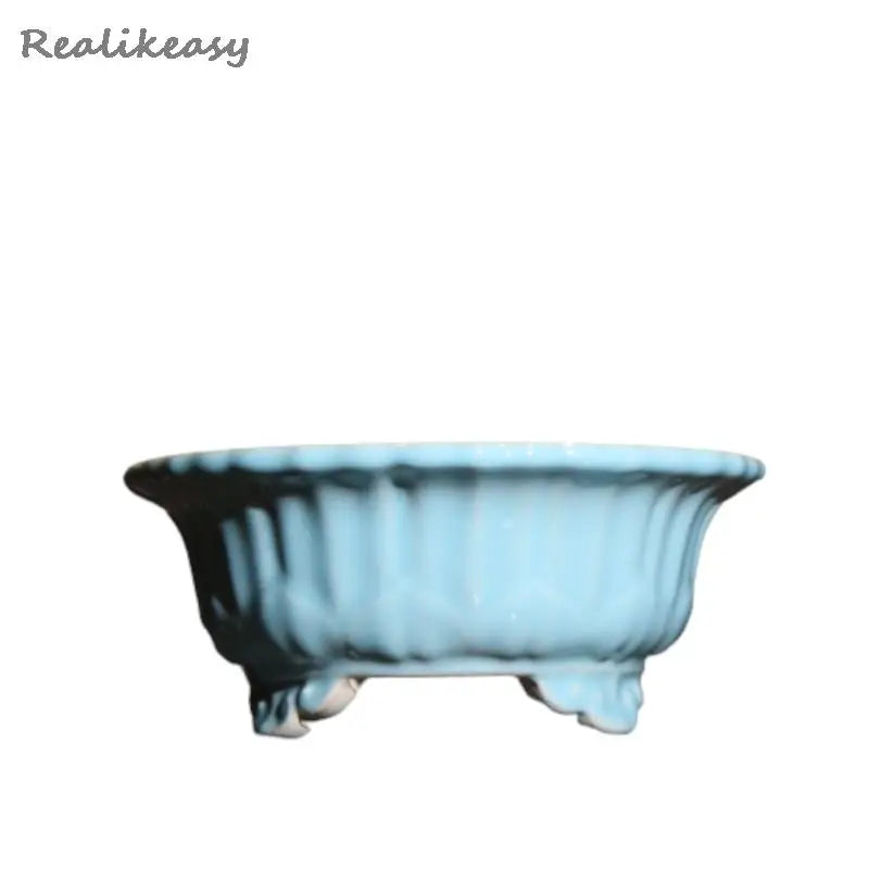 Chinese Style Purple Sand Flowerpot Home Desktop Ceramic Bonsai Pot Small Portable Handmade Succulent Glaze Flower Pots LC373