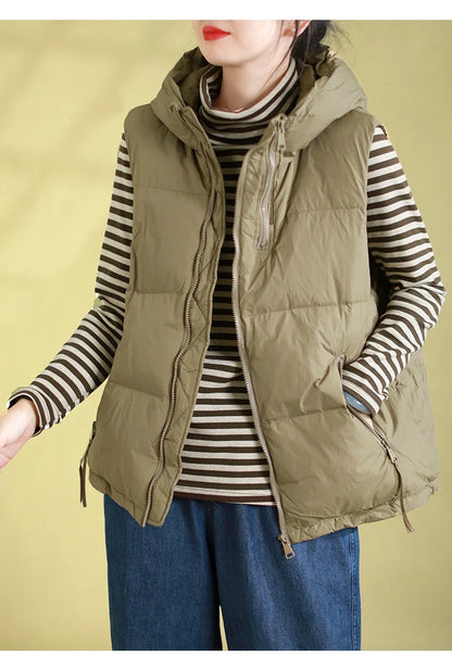 Schinteon Women 90% White Duck Down Vest with Hood Autumn Winter Over Size Casual Sleeveless Jacket Top Fashionable Gilet 2026