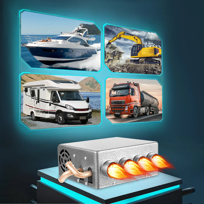 12V 4Way Truck Heater, 8A RV Heater Car Engine Hot Coolant Auto Car Heater, Fast Heating for Cars, Trucks, Ships