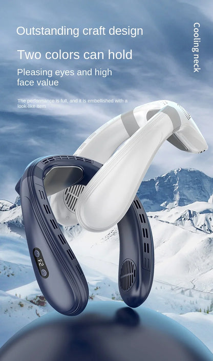 Portable Bladeless Neck Fan with Cooling Plate - Quiet Rechargeable USB Charged Air Conditioner for Travel Camping & Outdoor Adv