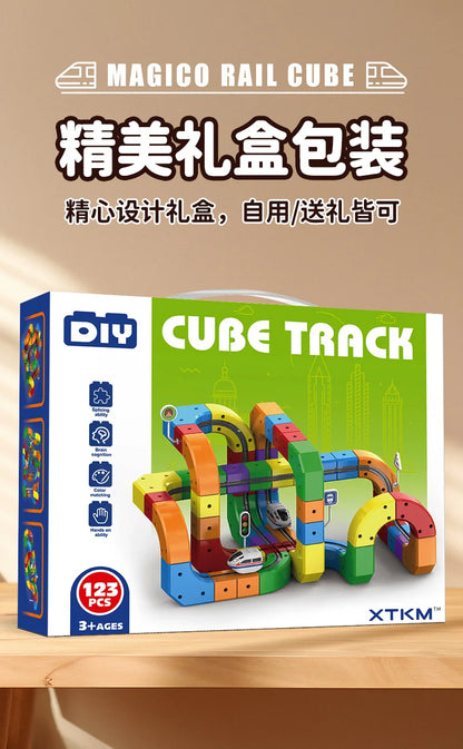 Electric Magnetic Track Set STEM Building Toy with Anti-Gravity Vehicles 100+ Pieces DIY Railway Model Creative Gift for Kids