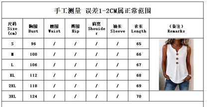 Summer 2026 Women's Blouses Fashion Button Cotton Linen Sleeveless Shirts Casual Solid Colors V-Neck Loose Plus Size Tank Tops