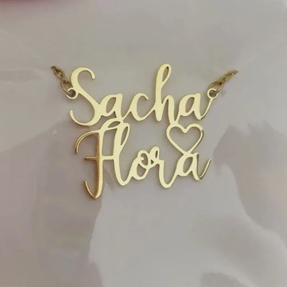 Personalized Two Name Necklaces With Heart Stainless Steel Custom Letter Couple Necklace Choker  Stainless Steel Wedding Gift