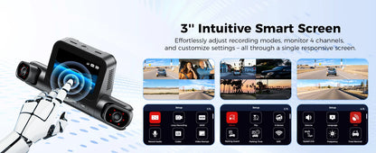 AZDOME Dash Cam M660 2.5K+3*1080P 4CH Car DVR GPS 5G Wifi Free 64GB Card Voice Control 24H Parking Monitor Super Night Visio