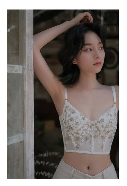Three-Dimensional Embroidered Bra Sexy Lace Fish Bone Corset Widened Breasted With Steel Ring 2/1 Half Cup Bralette Underwear