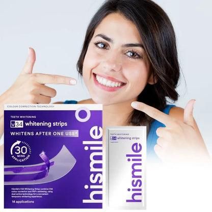 V34 Purple Teeth Whitening Strips Remove Plaque Stains Brighten Teeth Reduce Sensitivity 30 Mins Quick Dental Oral Care Stickers