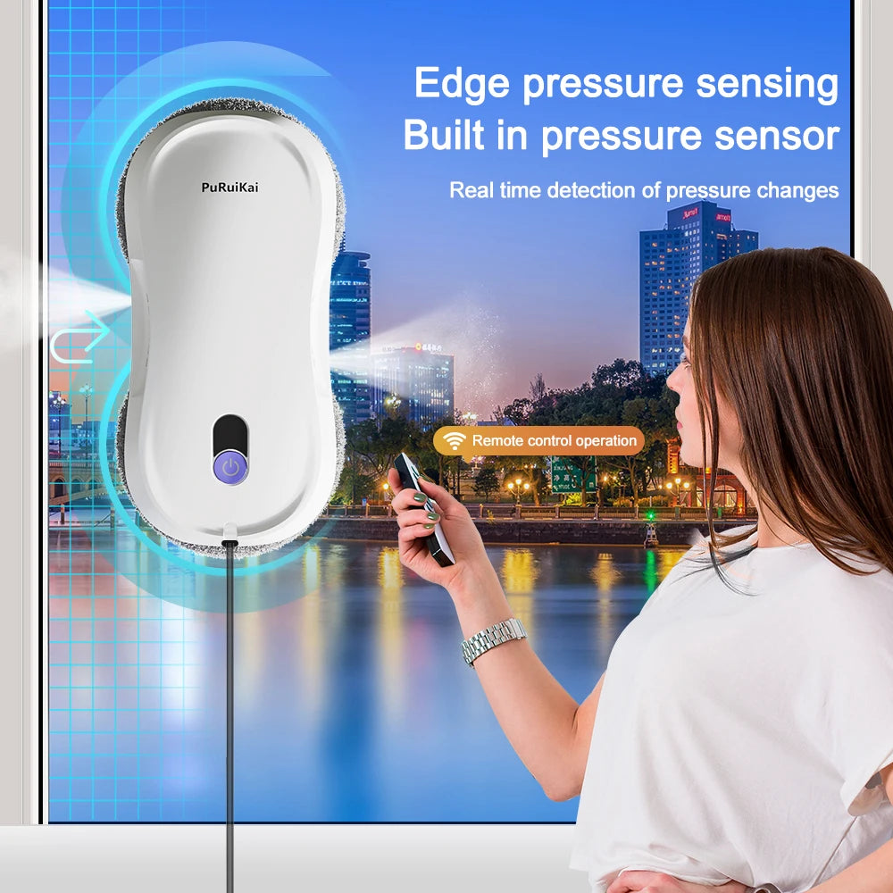 Smart Window Cleaning Robot with Dual Water Spray, Auto Robot Window Cleaner Edge Detection Remote Robotic Windows Washer