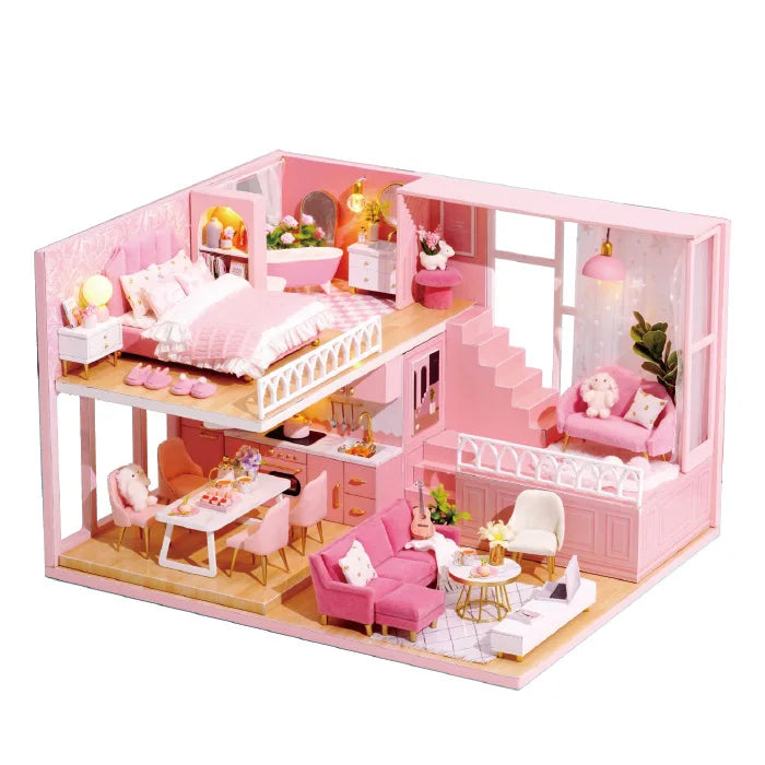 Doll House Kit 3D Wooden Mini DollHouse Assembly Building with Furniture Kit Toy For Birthday Gift 3D Puzzle Handmade Home Decor