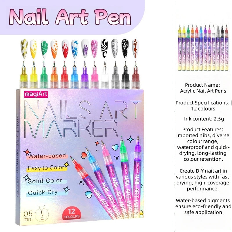 Nail Art Markers Customised Specialised Needle Tube Nail Art Pens Hand-Drawn Outline Pen Acrylic Paint Pen Set Acrylic Paintbrus